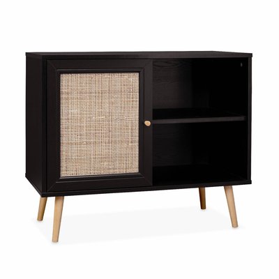 Buffet scandinave effet bois et cannage 1 porte 80cm BOHÈME SWEEEK