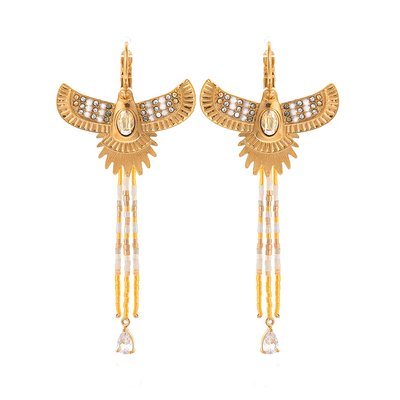 Boucles d'oreilles avec cabochon central et chaînes de perles TERESINA HIPANEMA
