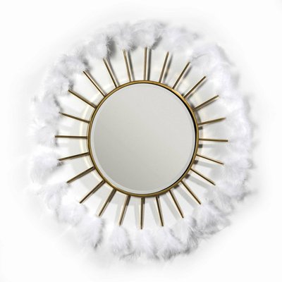 Miroir rond en verre et plumes, Amance RECOLLECTION