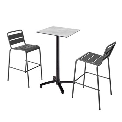 Table haute en HPL inclinable et 2 chaises hautes en métal, OPERA OVIALA