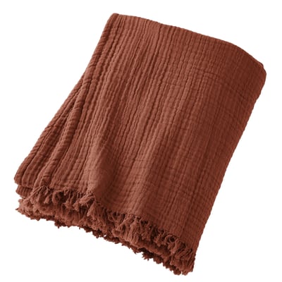 Plaid à franges, en 100% gaze de coton EDEN
