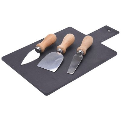 Plateau à fromages en ardoise et ses 3 couteaux de service 30x17x0.5cm WADIGA
