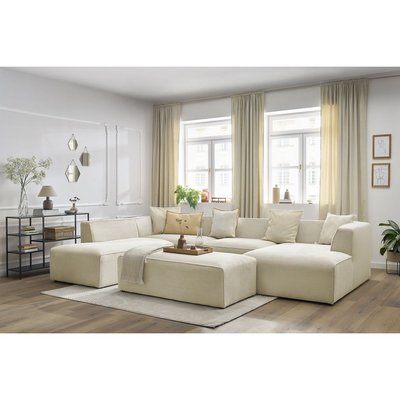 Canapé panoramique fixe 6 places en velours côtelé avec pouf, MEGEVE BOBOCHIC