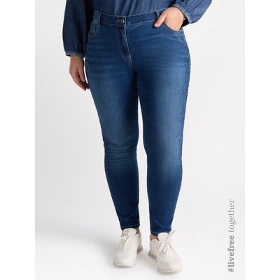 Jean skinny push up avec strass appliqués le long des côtés, effet estompé FIORELLA RUBINO