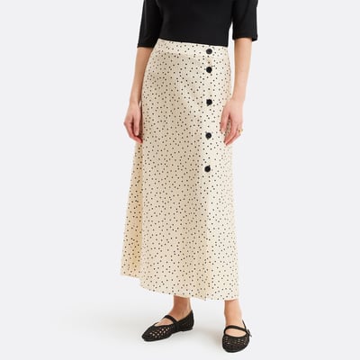 Polka Dot Print Buttoned Maxi Skirt LA REDOUTE COLLECTIONS