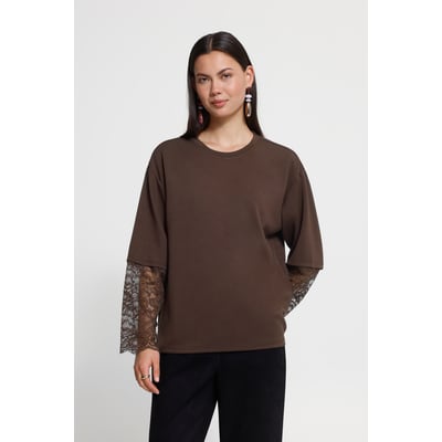 T-Shirt manches longues, détail dentelle, col rond ICHI