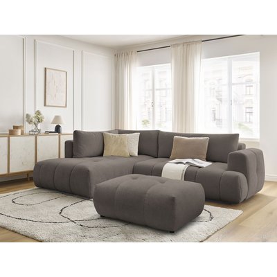 Canapé d'angle convertible 4 places en tissu lisse avec pouf, FUJI BOBOCHIC