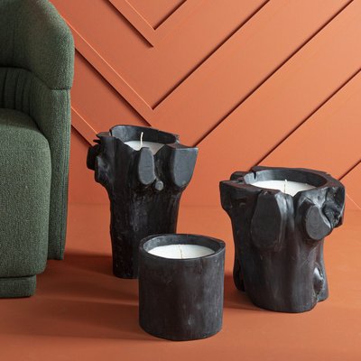 Bougie noire en teck massif petit modèle H20 cm - RACINE SIGNATURE