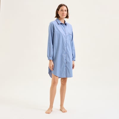 Chemise de nuit col classique en popeline de coton ESSENTIEL RAYÉ LAURENCE TAVERNIER