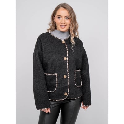 Veste Courte En Lainage Bouclé Biais Léopard Ubila DONA LISA