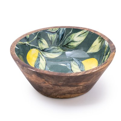 Medium Lemons Green Round Dish in Mango Wood SO'HOME