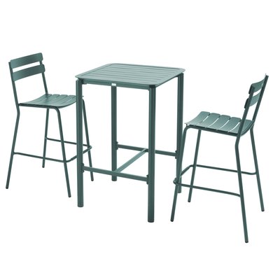 Table haute de terrasse carrée et 2 chaises en aluminium, ALMADA OVIALA