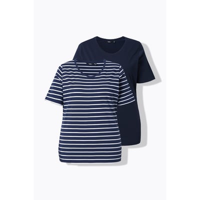 T-shirts en lot de 2, uni/rayures ULLA POPKEN