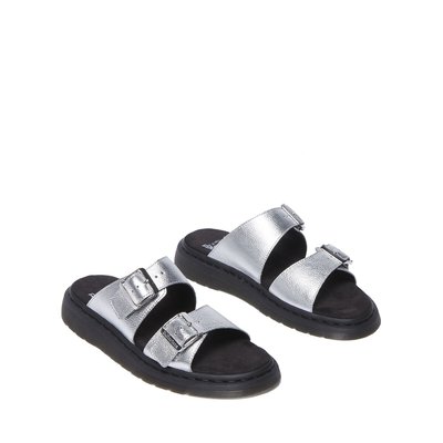 Leder-Pantoletten Josef Slide Silver Metallic Tumble DR. MARTENS