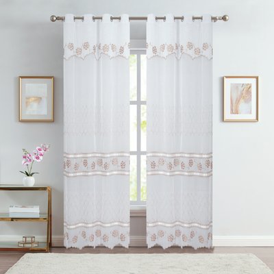 Paire voilages brodé fleurs pour baie vitrée HOME MAISON