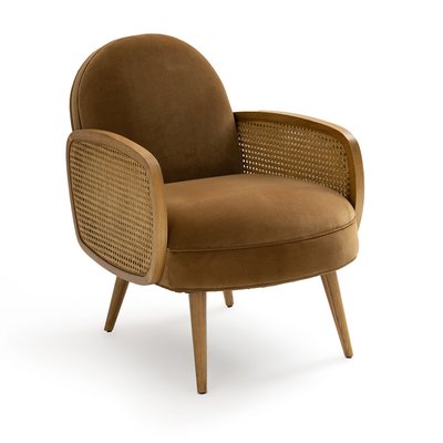 Fauteuil velours et cannage, Buisseau LA REDOUTE INTERIEURS