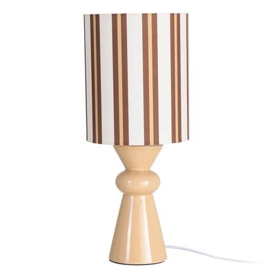 Lampe à poser céramique beige et abat-jour rayé marron 18x18x43cm WADIGA