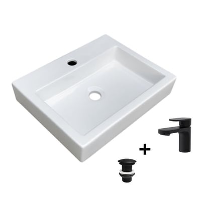 Vasque à poser rectangulaire 48x38cm + robinet + bonde PADI MOB IN