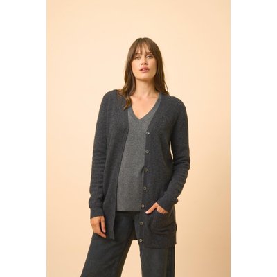Cardigan Col V Noir Chiné Chelsea JUST CASHMERE