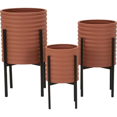 Cache-pots sur pieds en fer strié lot de 3 RECOLLECTION
