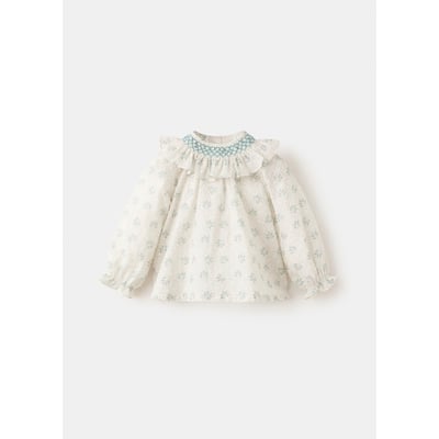 Haut Fille Gris à Col Claudine - Taille 10 Ans, 100% Coton, Manches Longues, Occasion Très Bon état