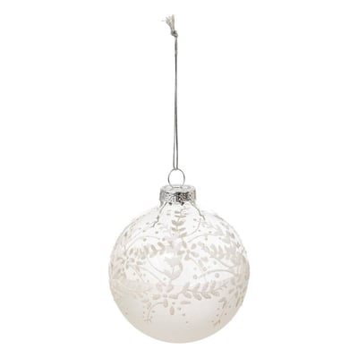 Boule de Noël en verre fleurs et branche blanche D. 80 mm FEERIC LIGHTS & CHRISTMAS