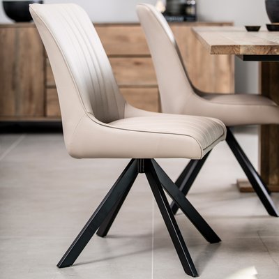 Chaise de salle à manger en tissu beige pied étoile style contemporain HUDSON (lot de 2) PIER IMPORT