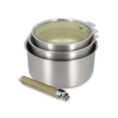 Lot de 3 casseroles 16/18/20 cm en acier inoxydable avec 1 poignée, AGLAE MENASTYL