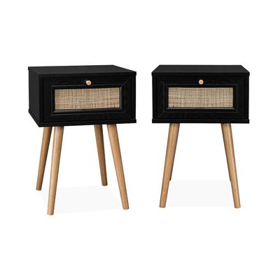Table de chevet effet bois et cannage 1 tiroir (lot de 2) BOHÈME SWEEEK
