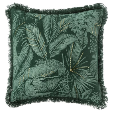 Housse de coussin à franges imprimé tropical ATMOSPHERA