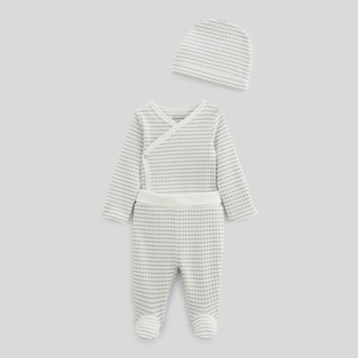 Set 3 pièces en côtes : body, legging et bonnet en coton BIO BOUT'CHOU