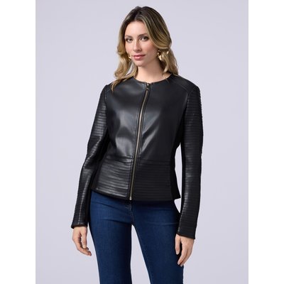 Blouson réalisé en tissu enduit souple travaillé avec des découpes laser surpiquées OLTRE