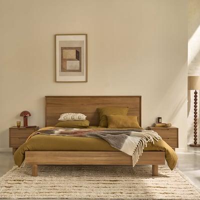 Lit en teck 180 cm avec sommier  GUSTAVE BERAH GETAH