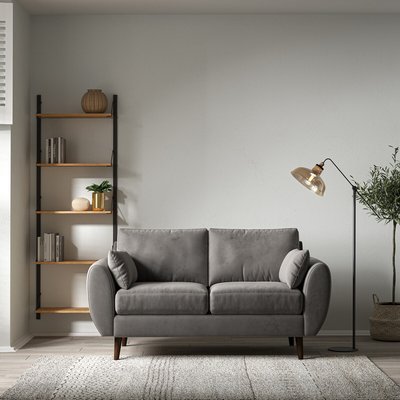 Ada Scandi Velvet 2 Seater Sofa with Dark Wood Legs SO'HOME