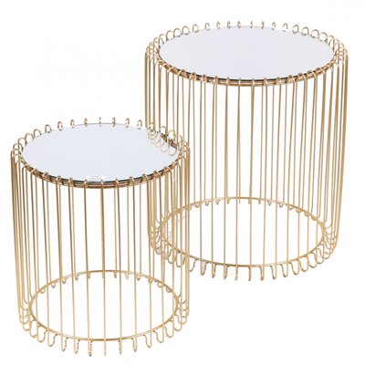 Set de Tables Basses Rondes en Métal Doré et Plateaux Miroirs WADIGA