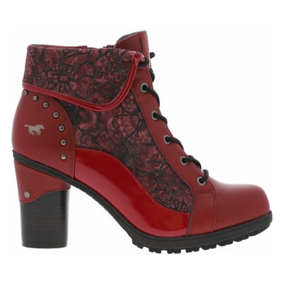 Bottines rouges à talon décroché haut avec un zip et des lacets ronds MUSTANG