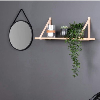 Etagère murale en bois et cuir brun 120 cm TALLINN PIER IMPORT