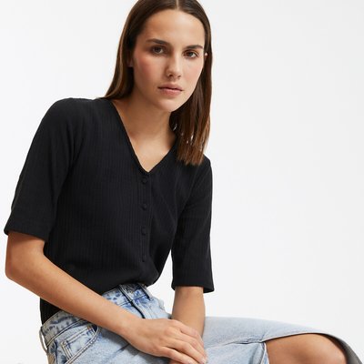 T-Shirt mit geknöpftem V-Ausschnitt, kurze Ärmel LA REDOUTE COLLECTIONS