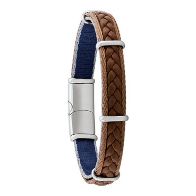 DREW - Brown braided leather bracelet, brown PVD cable JOURDAN BIJOUX