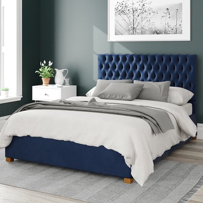Monroe Plush Velvet Storage Ottoman Bed with Chesterfield Upholstered Headboard ASPIRE