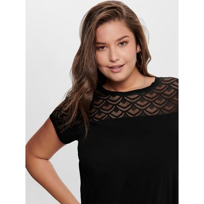 T-shirt col rond, col dentelle ONLY CARMAKOMA