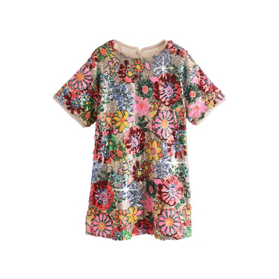 Robe t-shirt à sequins et fleurs NEXT