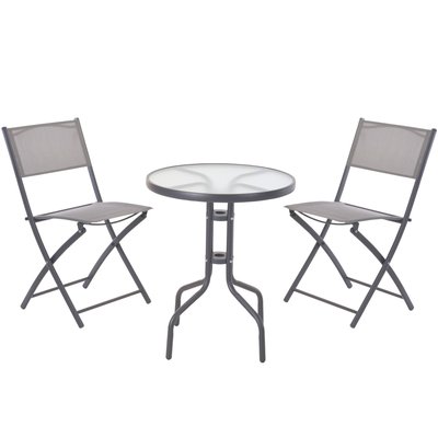 Set table + 2 chaises de jardin pliable en métal gris WADIGA