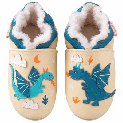 Chaussons cuir souple fourrés Gaël et Tim les dragons TICHOUPS