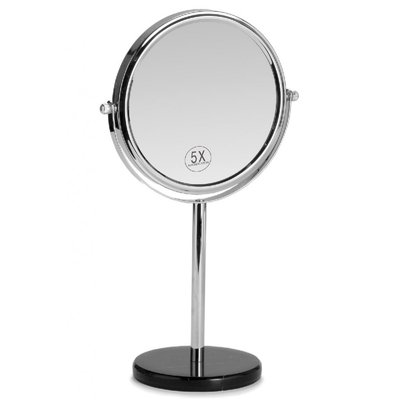 Miroir Grossissant x5 en Métal Chromé et Base ronde en Marbre Noir WADIGA
