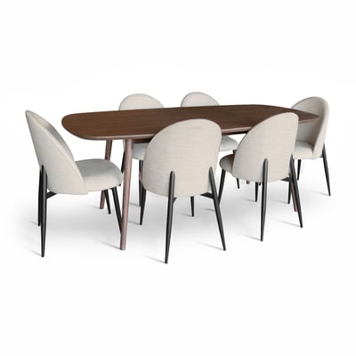 Table effet bois 200cm + 6 fauteuils en tissu NOW'S HOME