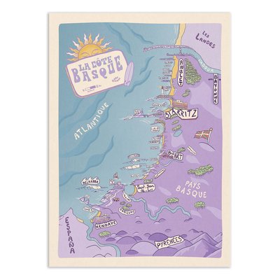 Affiche 50x70 cm - Carte Pays Basque - Art Rider WALL EDITIONS