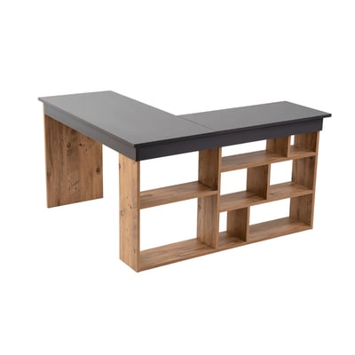 Bureau d'angle avec 8 niches de rangement ouvertes sur le côté L130 cm - ORGANIS CALICOSY