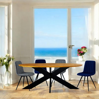 Table ovale en chêne huilé avec pied central en métal noir 240 cm RAGUSE PIER IMPORT
