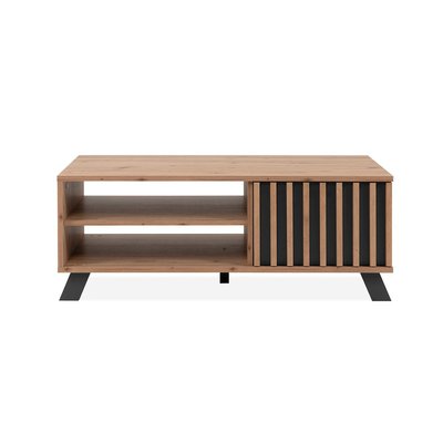 Table basse 1 porte et 2 niches décor chêne artisan L111 cm - LUBLIN CALICOSY